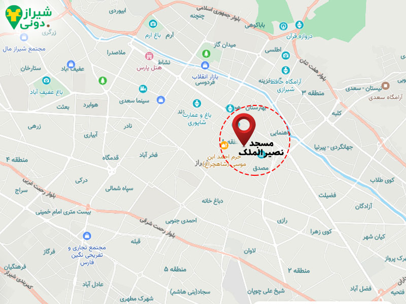 مسجد نصیرالملک کجاست؟ روی نقشه